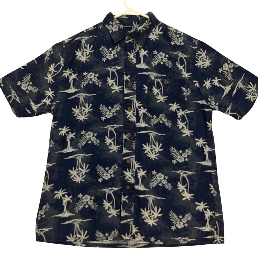 Croft & Barrow Men Medium Tropical Palm Tree All Over Print Button Up Shirt Blue